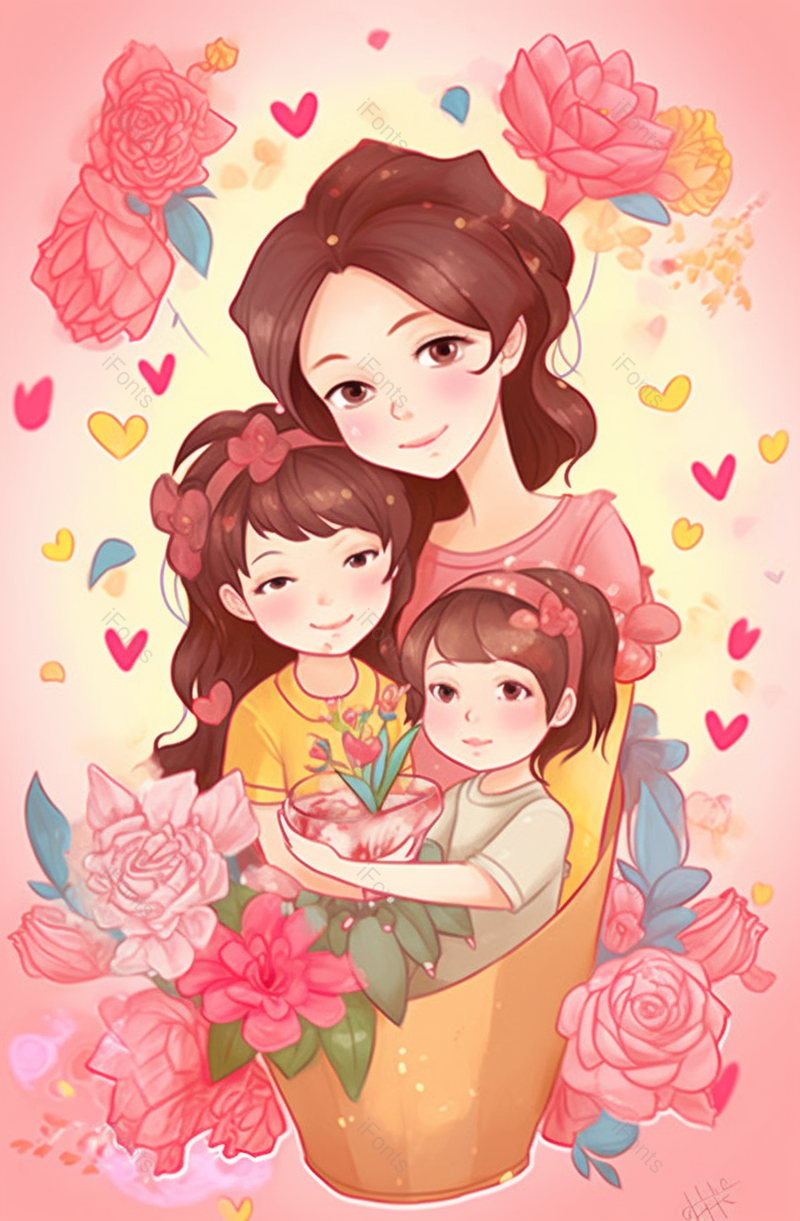 感恩妈妈女儿亲情手绘插画背景,插画/手绘图,插画/手绘图库,插画/手绘图下载,插画/手绘
